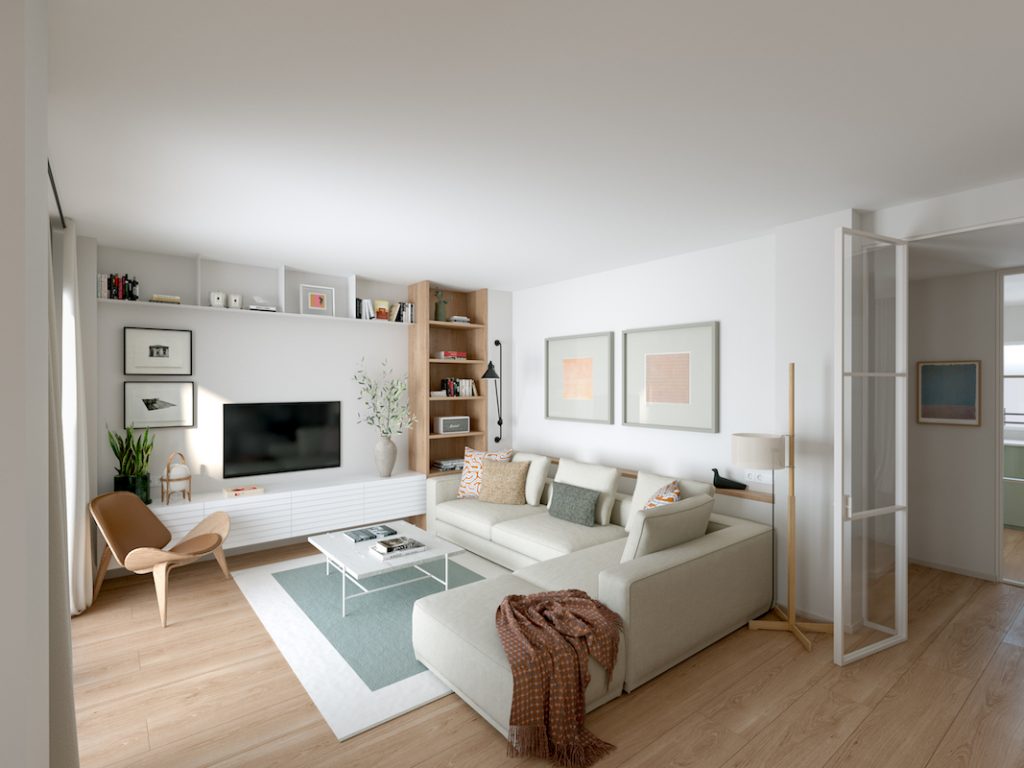 vista de la entrada del salón y zona de sofás