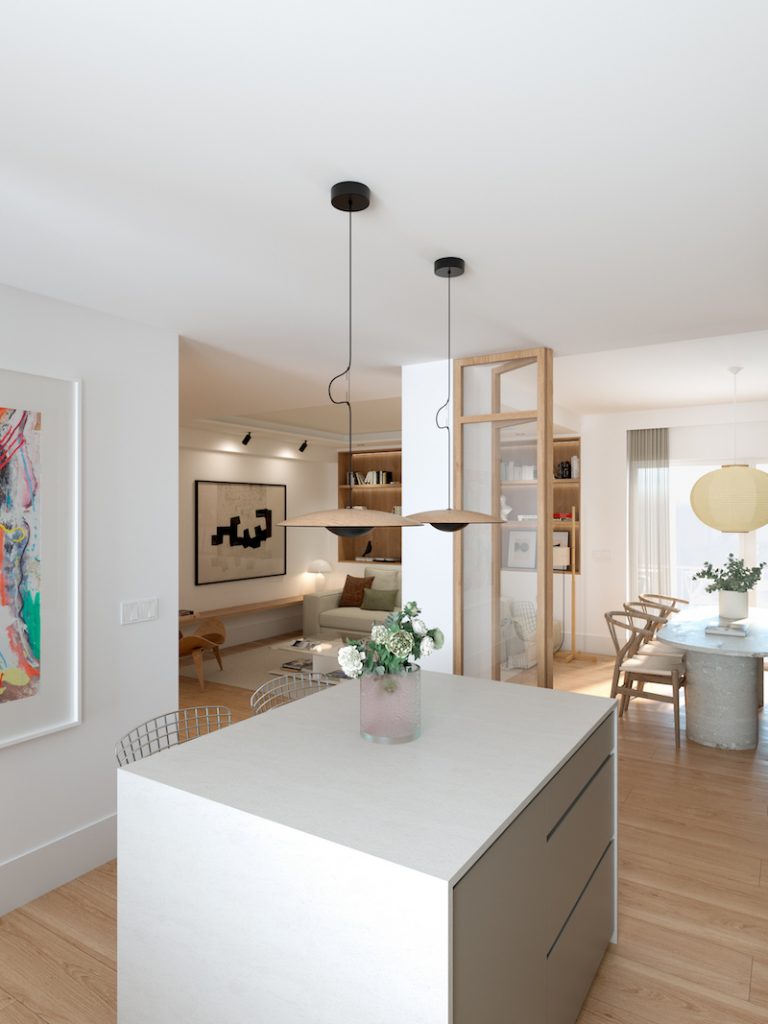 isla tipo barra americana abierta al salón